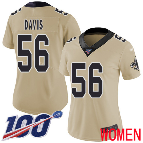 New Orleans Saints Limited Gold Women DeMario Davis Jersey NFL Football #56 100th Season Inverted Legend Jersey->youth nfl jersey->Youth Jersey